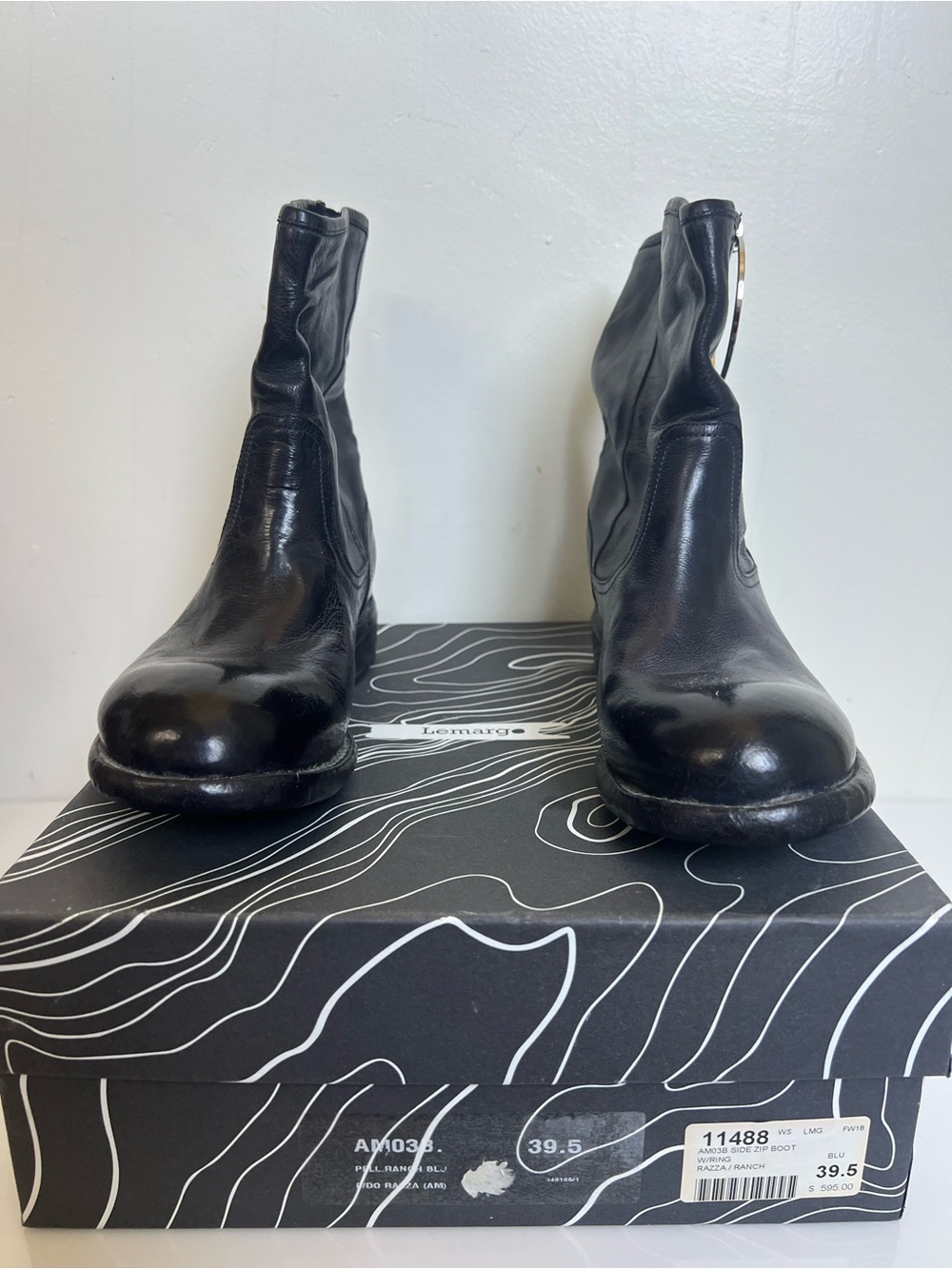 Le Marge Navy Deep Blue Leather Ankle Boots